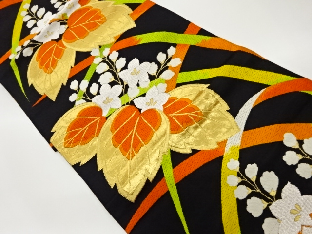 リサイクル　桐に芝模様織出し袋帯